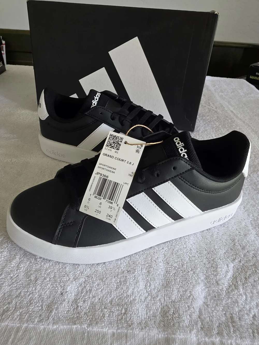 Adidas Grand Court 3.0 J Black & White Sneakers JP9366 - Size Youth 6.5
